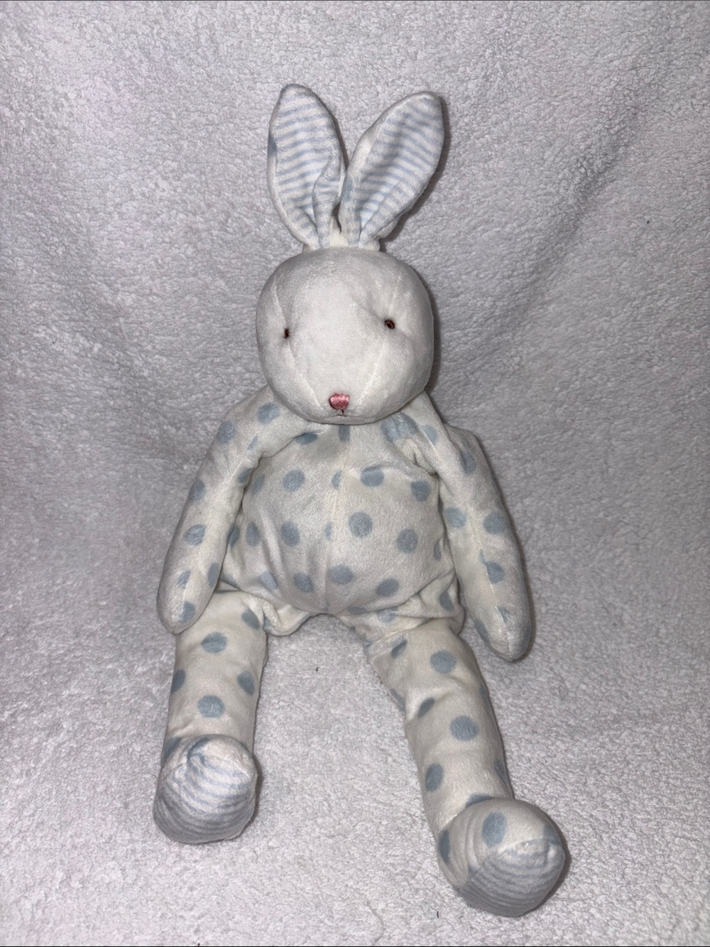 Bunnies by the Bay White Plush Bunny with Light Blue Polka Dots